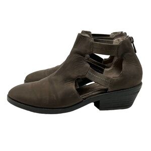 Eileen Fisher Vanda Tumbled Nubuck Leather Dark Gray Cut Out Booties